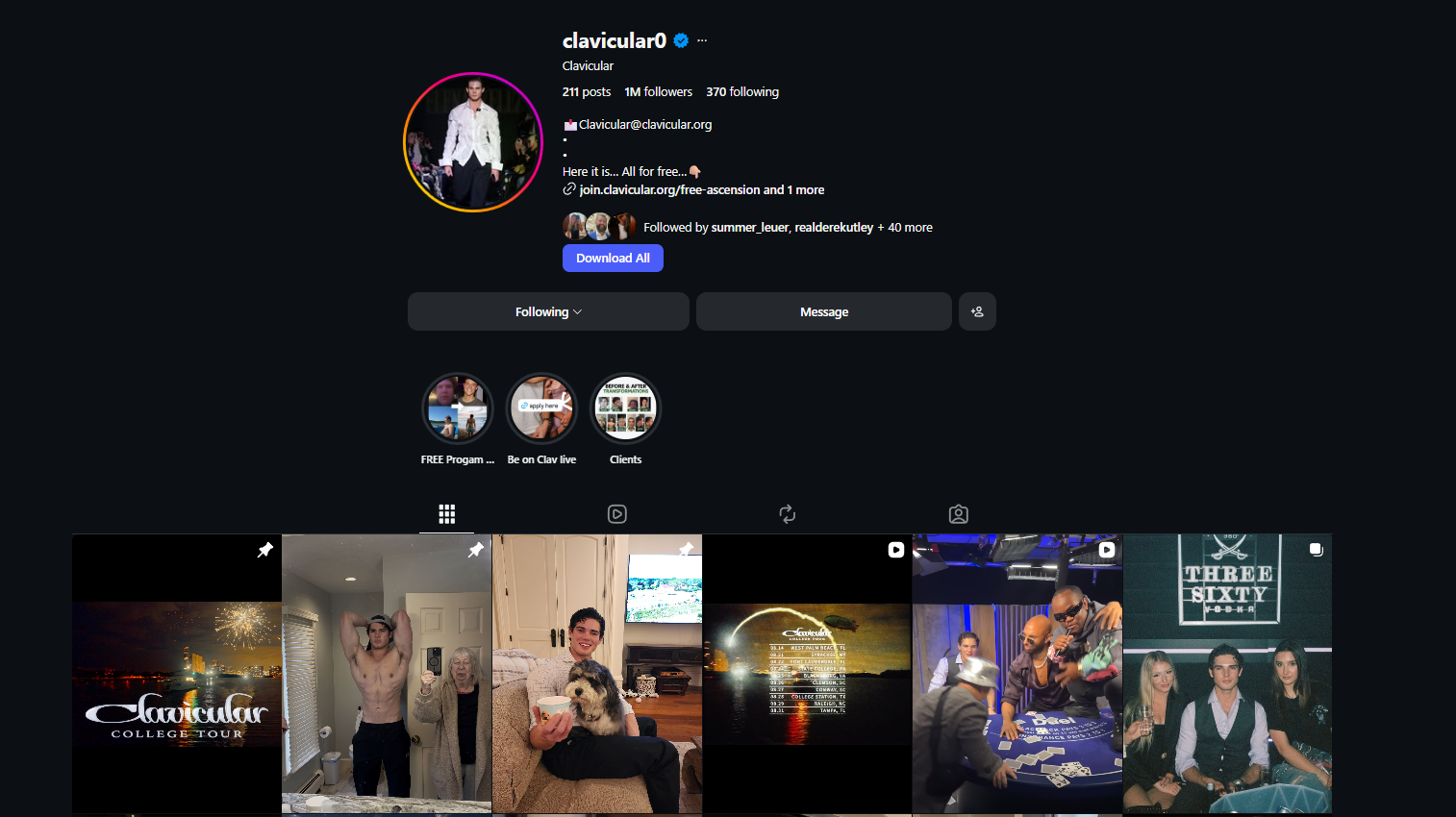 Clavicular Instagram profile — 1M followers